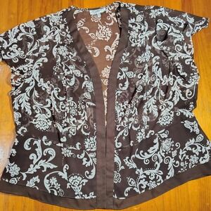 Studio I Women's 22W‎ Sheer chocolate  Brown Floral Print Kimono Top Blouse
